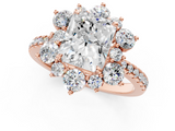 Rose gold Radiant Cut Diamond Floral Halo Pave Band with Prong Setting_37