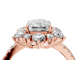 Rose gold Radiant Cut Diamond Floral Halo Pave Band with Prong Setting_40