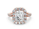 Rose gold Radiant Cut Diamond Floral Halo Ring with Pavé Band and Prong Setting_3