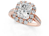 Rose gold Radiant Cut Diamond Floral Halo Ring with Pavé Band and Prong Setting_4