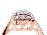 Rose gold Radiant Cut Diamond Floral Halo Ring with Pavé Band and Prong Setting_7