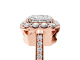 Rose gold Radiant Cut Diamond Floral Halo Ring with Pavé Band and Prong Setting_8