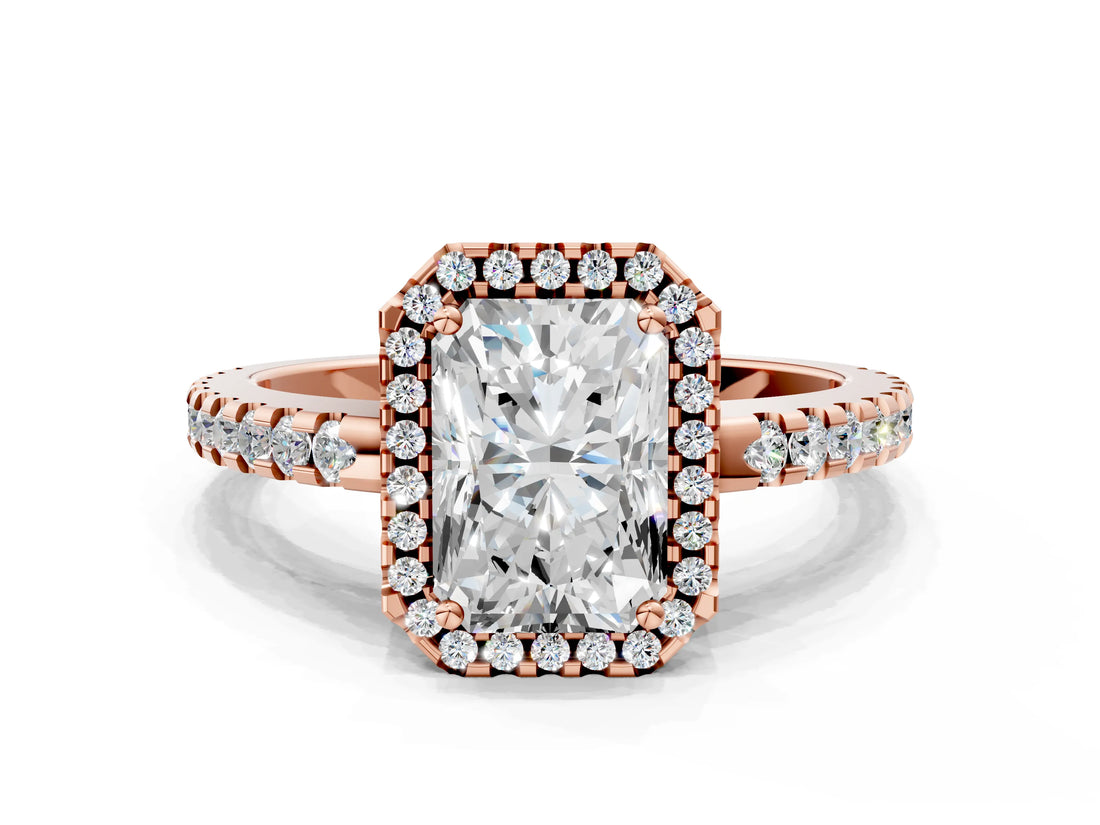 Rose gold Radiant Cut Diamond Halo Engagement Ring with Pavé Band and Prong Setting_27
