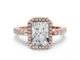 Rose gold Radiant Cut Diamond Halo Engagement Ring with Pavé Band and Prong Setting_27