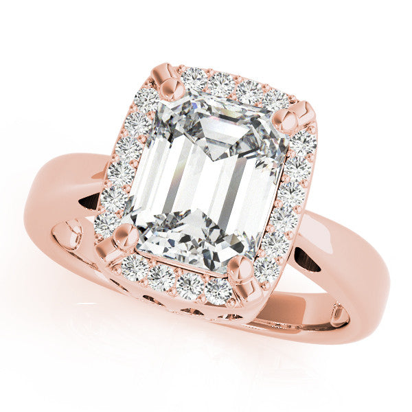 Rose gold Radiant Cut Diamond Halo Engagement Ring with Split Shank and Four-Prong Setting 1