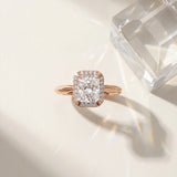 Rose gold Radiant Cut Diamond Halo Engagement Ring with Split Shank and Four-Prong Setting_15