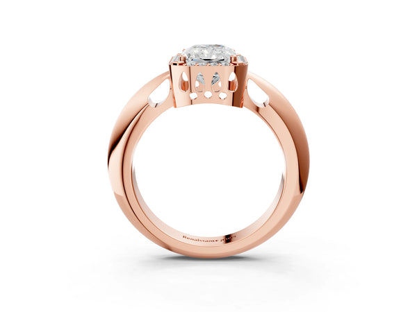 Rose gold Radiant Cut Diamond Halo Engagement Ring with Split Shank and Four-Prong Setting
