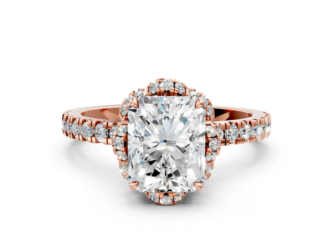 Rose gold Radiant Cut Diamond Halo Pave Band with Four-Prong Setting_3