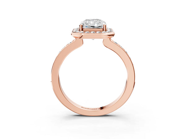 Rose Gold Radiant Cut Pave Bezel-Rim Halo Engagement Ring Setting