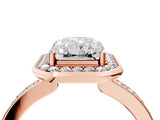 Rose gold Radiant Cut Diamond Halo Ring with Bezel Frame and Pavé Band_11