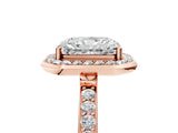 Rose gold Radiant Cut Diamond Halo Ring with Bezel Frame and Pavé Band_12