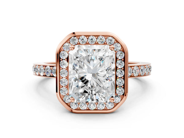 Rose Gold Radiant Cut Pave Bezel-Rim Halo Engagement Ring Setting