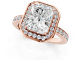 Rose gold Radiant Cut Diamond Halo Ring with Bezel Frame and Pavé Band_8