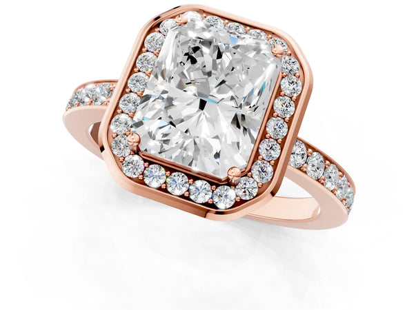 Rose Gold Radiant Cut Pave Bezel-Rim Halo Engagement Ring Setting