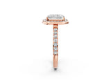 Rose gold Radiant Cut Diamond Halo Ring with Bezel Frame and Pavé Band_9