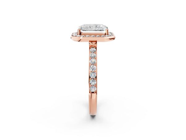 Rose Gold Radiant Cut Pave Bezel-Rim Halo Engagement Ring Setting