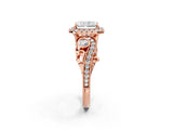 Rose gold Radiant Cut Diamond Halo Ring with Milgrain Pavé Band and Four-Prong Setting_92