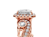 Rose gold Radiant Cut Diamond Halo Ring with Milgrain Pavé Band and Four-Prong Setting_95
