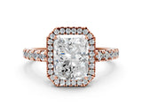 Rose gold Radiant Cut Diamond Halo Ring with Pavé Band and Four-Prong Setting_3
