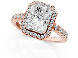 Rose gold Radiant Cut Diamond Halo Ring with Pavé Band and Four-Prong Setting_4