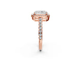 Rose gold Radiant Cut Diamond Halo Ring with Pavé Band and Four-Prong Setting_5
