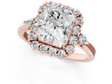 Rose gold Radiant Cut Diamond Halo Ring with Pear Side Stones and Prong Setting_56