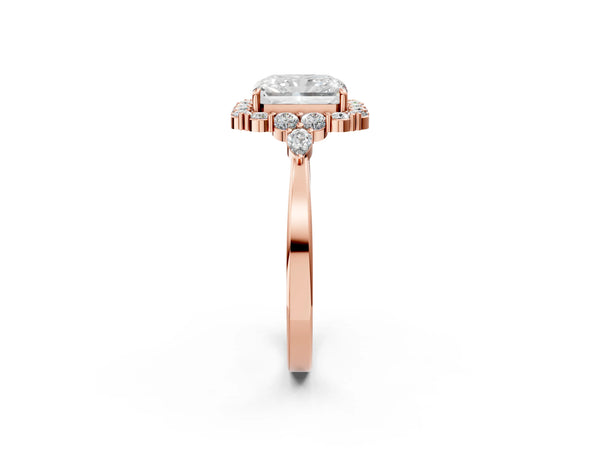 Rose Gold Radiant Cut Halo Engagement Ring Setting with Pear Accents