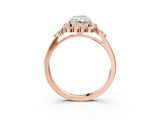 Rose gold Radiant Cut Diamond Halo Ring with Pear Side Stones and Prong Setting_58