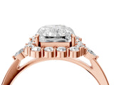 Rose gold Radiant Cut Diamond Halo Ring with Pear Side Stones and Prong Setting_59