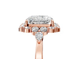 Rose gold Radiant Cut Diamond Halo Ring with Pear Side Stones and Prong Setting_60