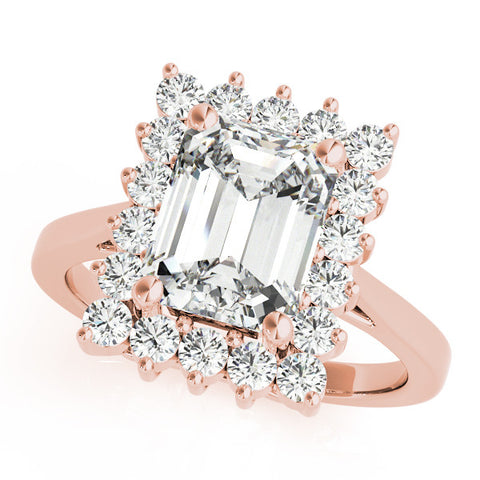 Rose gold Radiant Cut Diamond Halo Ring with Round Brilliant Halo and Solitaire Band 1
