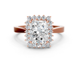 Rose gold Radiant Cut Diamond Halo Ring with Round Brilliant Halo and Solitaire Band_104