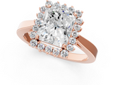 Rose gold Radiant Cut Diamond Halo Ring with Round Brilliant Halo and Solitaire Band_105