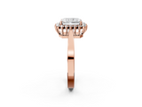 Rose gold Radiant Cut Diamond Halo Ring with Round Brilliant Halo and Solitaire Band_106