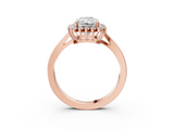 Rose gold Radiant Cut Diamond Halo Ring with Round Brilliant Halo and Solitaire Band_107