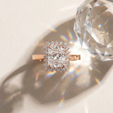 Rose gold Radiant Cut Diamond Halo Ring with Round Brilliant Halo and Solitaire Band_15
