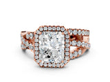 Rose gold Radiant Cut Diamond Halo Ring with Round Split Shank and Prong Setting_36