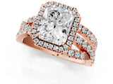 Rose gold Radiant Cut Diamond Halo Ring with Round Split Shank and Prong Setting_37