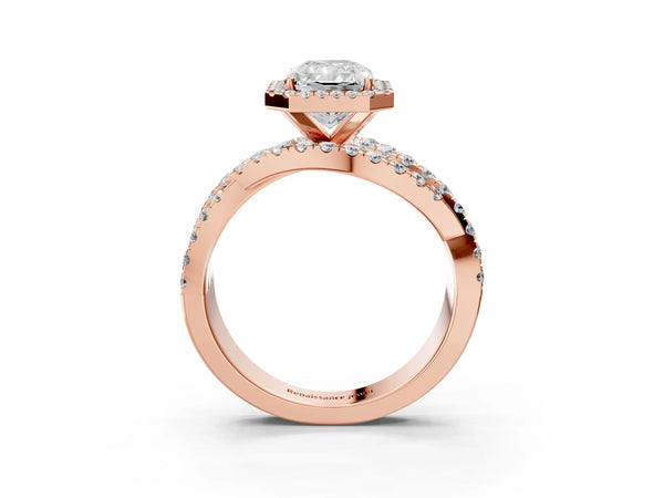 Rose Gold Radiant Cut Halo Engagement Ring Setting with Twisted Pave Split Shank