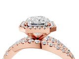 Rose gold Radiant Cut Diamond Halo Ring with Round Split Shank and Prong Setting_40