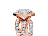 Rose gold Radiant Cut Diamond Halo Ring with Round Split Shank and Prong Setting_41