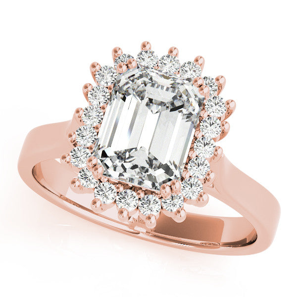 Rose gold Radiant Cut Diamond Halo Ring with Solitaire Band and Prong Setting 1