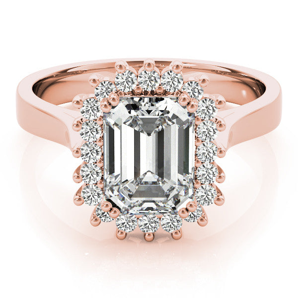 Rose gold Radiant Cut Diamond Halo Ring with Solitaire Band and Prong Setting 2