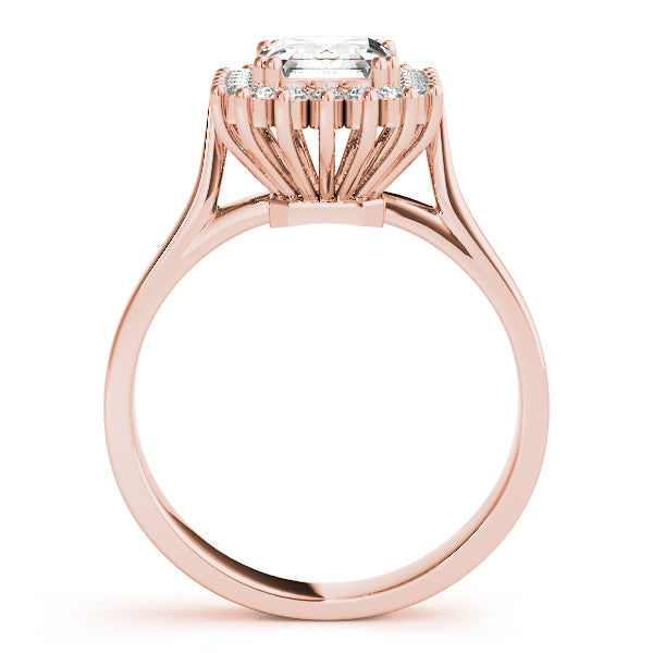 Rose gold Radiant Cut Diamond Halo Ring with Solitaire Band and Prong Setting