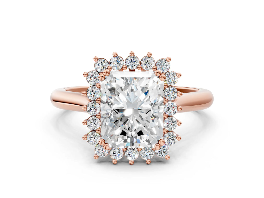 Rose gold Radiant Cut Diamond Halo Ring with Solitaire Band and Prong Setting_70