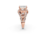 Rose gold Radiant Cut Diamond Halo Ring with Split Shank and Bezel Accents and Four-Prong Setting_11