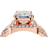 Rose gold Radiant Cut Diamond Halo Ring with Split Shank and Bezel Accents and Four-Prong Setting_13