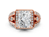 Rose gold Radiant Cut Diamond Halo Ring with Split Shank and Bezel Accents and Four-Prong Setting_9