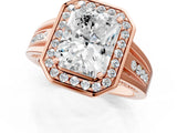 Rose gold Radiant Cut Diamond Halo Ring with Split Shank and Bezel Accents and Prong Setting_15
