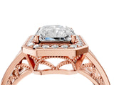 Rose gold Radiant Cut Diamond Halo Ring with Split Shank and Bezel Accents and Prong Setting_18